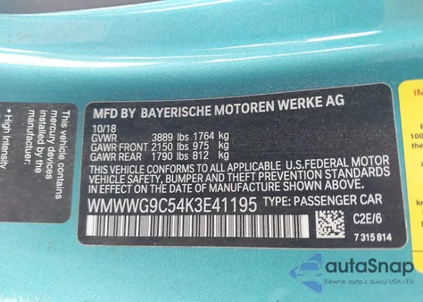 2019 Mini Convertible Cooper S z USA, uszkodzony, nr VIN WMWWG9C54K3E41195